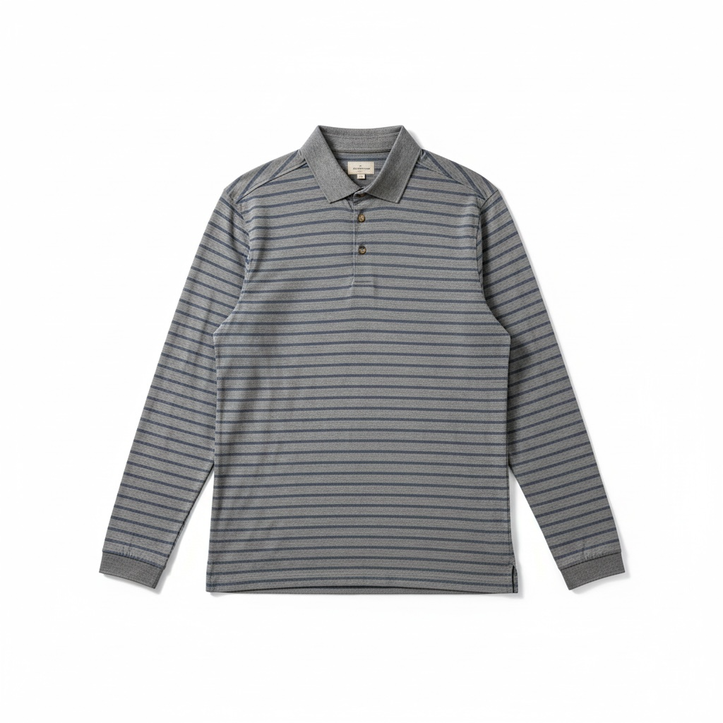 HACKETT LONDON Poloshirt Long Sleeve Silky Grau gestreift GrM