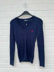 (37) DAMEN POLO Ralph Lauren Strickpullover V Ausschnitt navy
