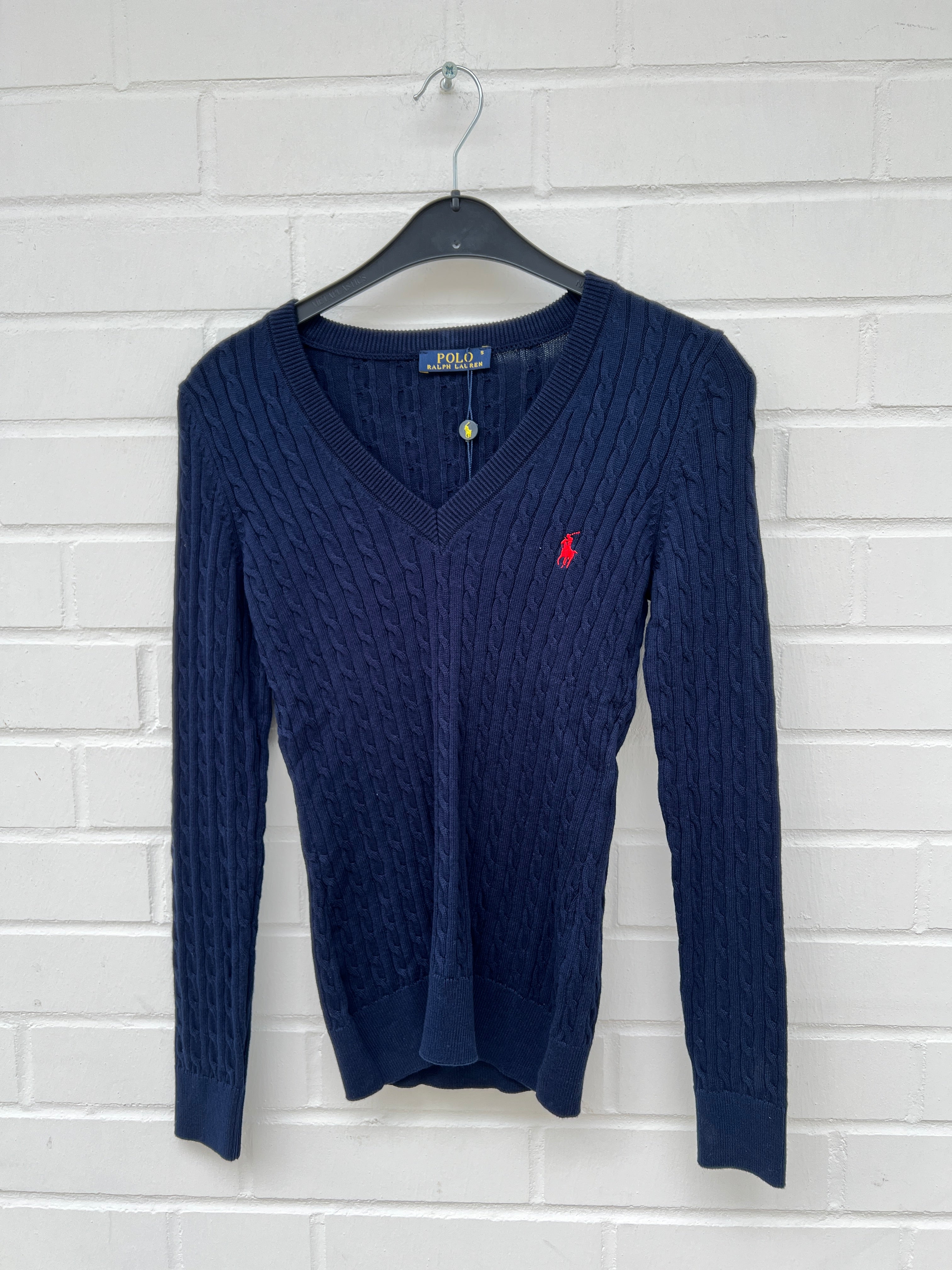 (37) DAMEN POLO Ralph Lauren Strickpullover V Ausschnitt navy