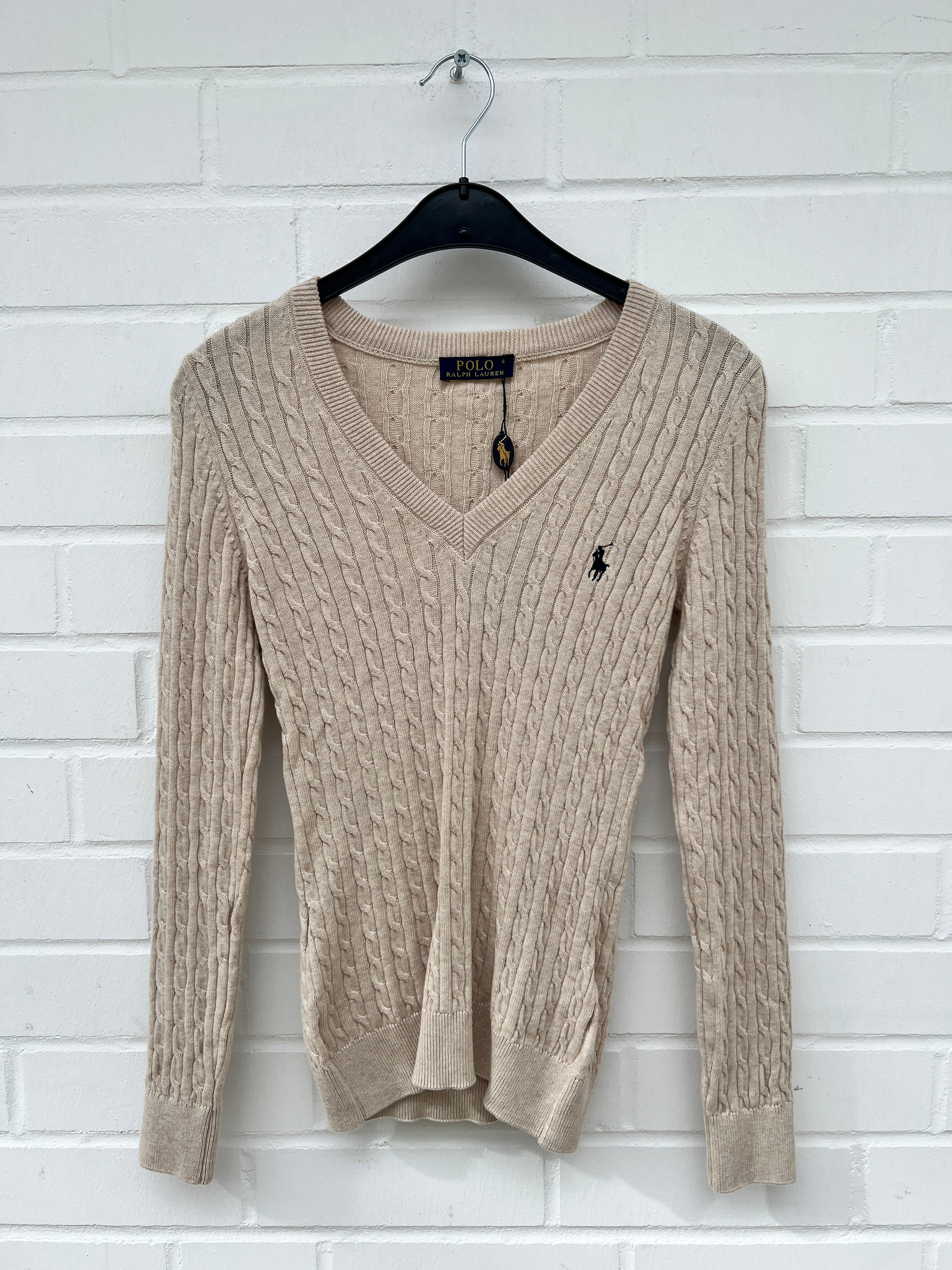 (37) DAMEN POLO Ralph Lauren Strickpullover V Ausschnitt beige