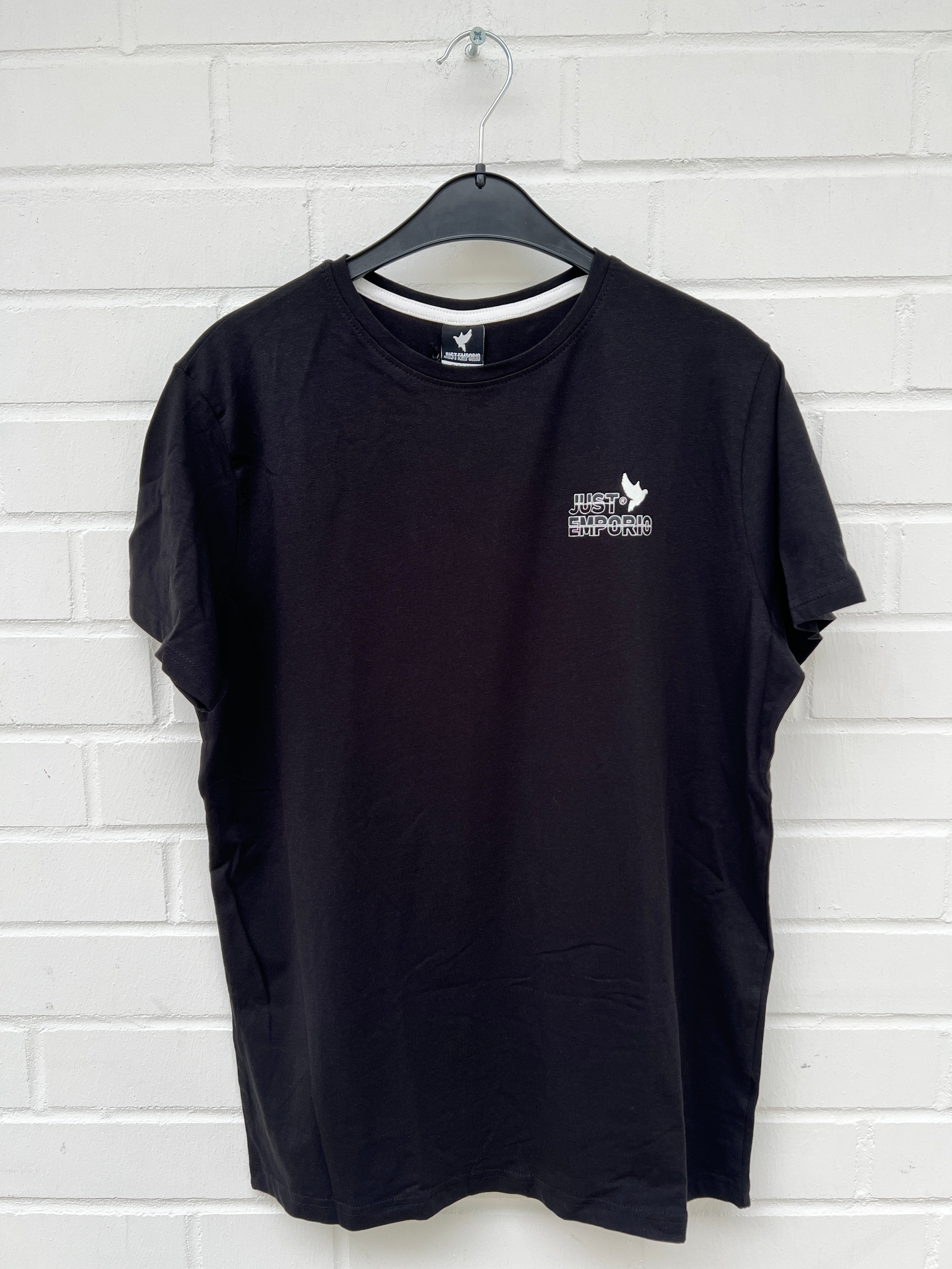 (37) JUST EMPORIO Tshirt schwarz weiß bedruckt