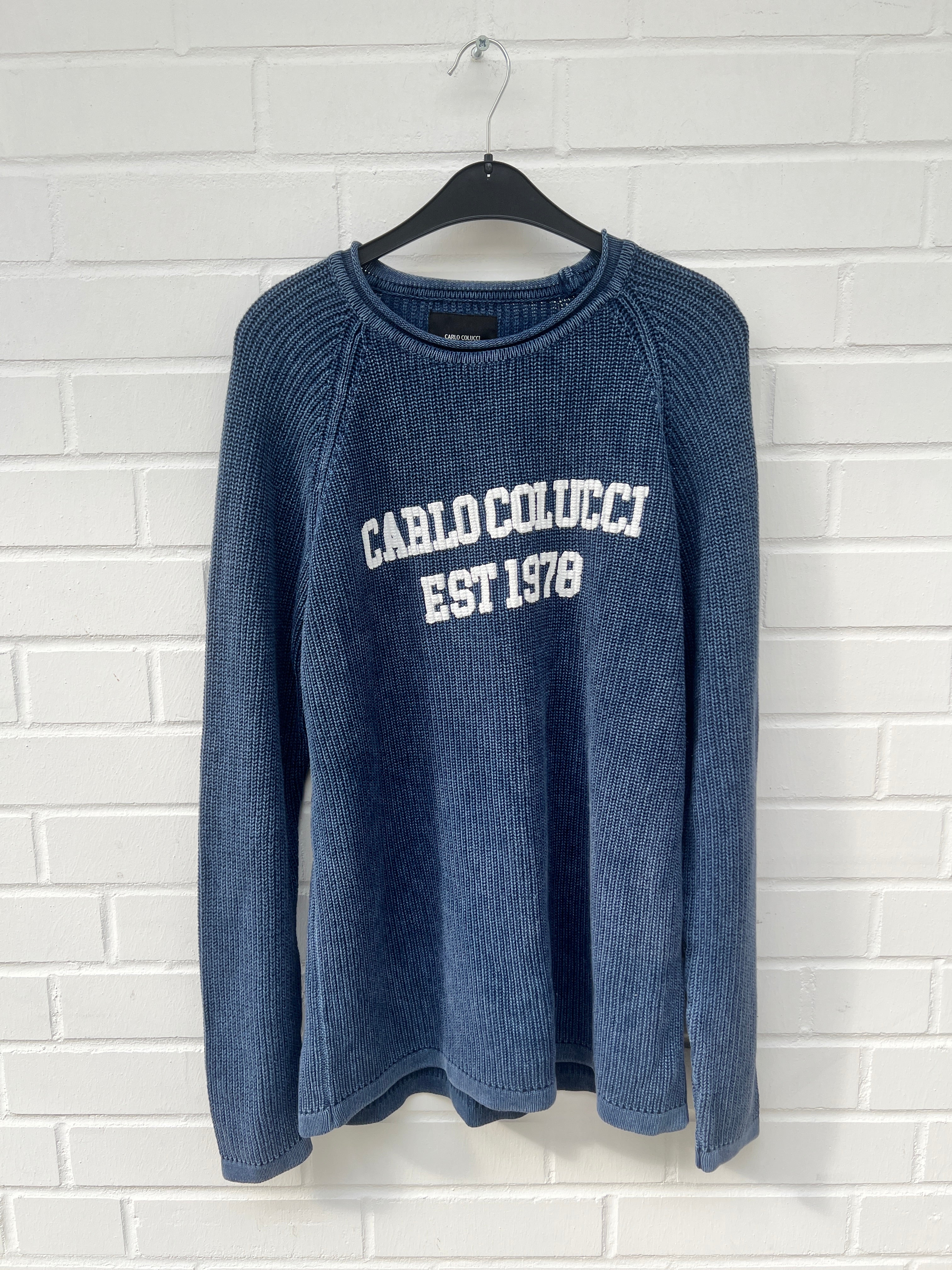 (34) Carlo Colucci Strickpullover dunkelblau weiß