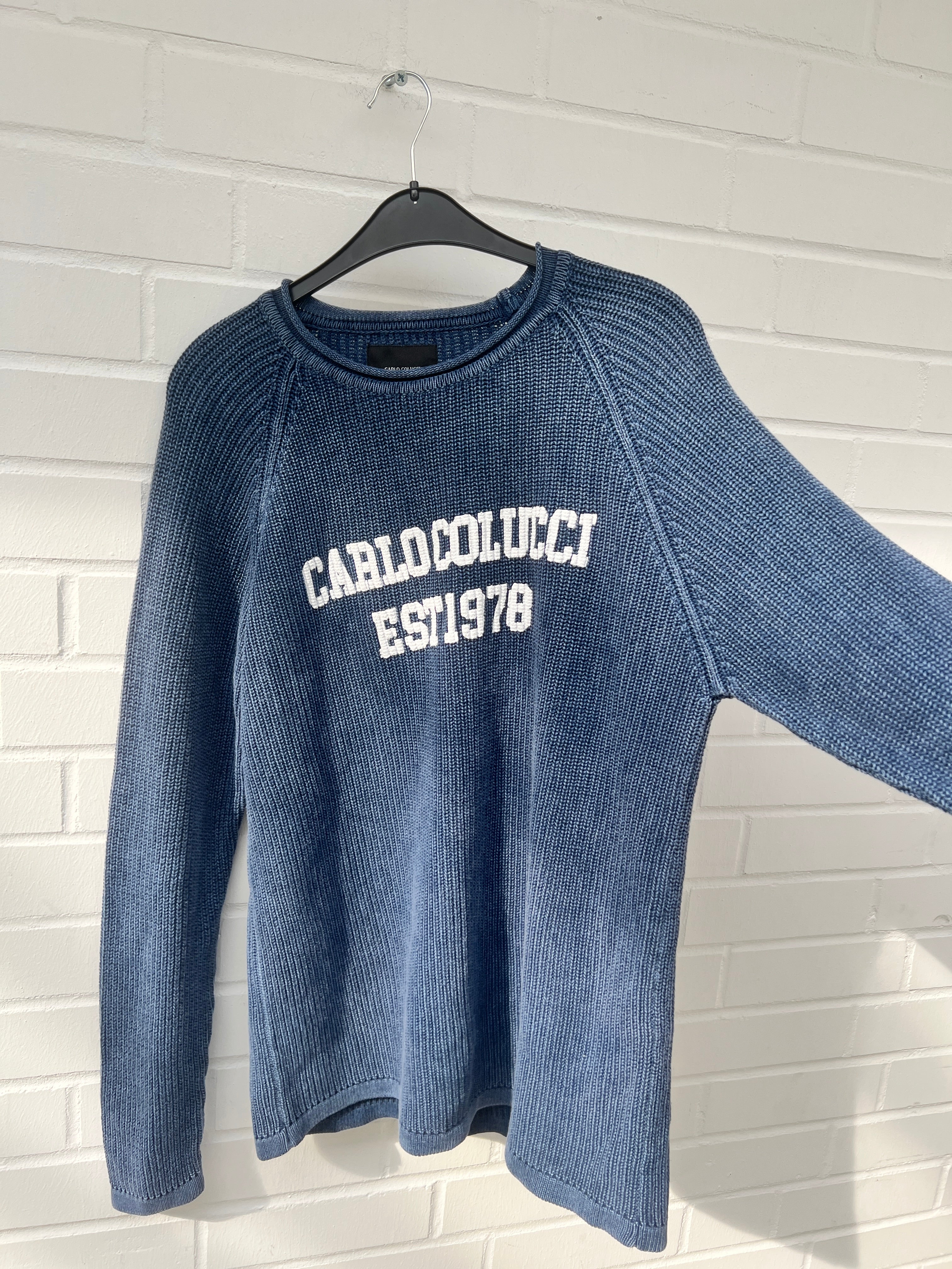 (34) Carlo Colucci Strickpullover dunkelblau weiß