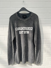 (45) Carlo Colluci Strickpullover dunkelgrau weiß