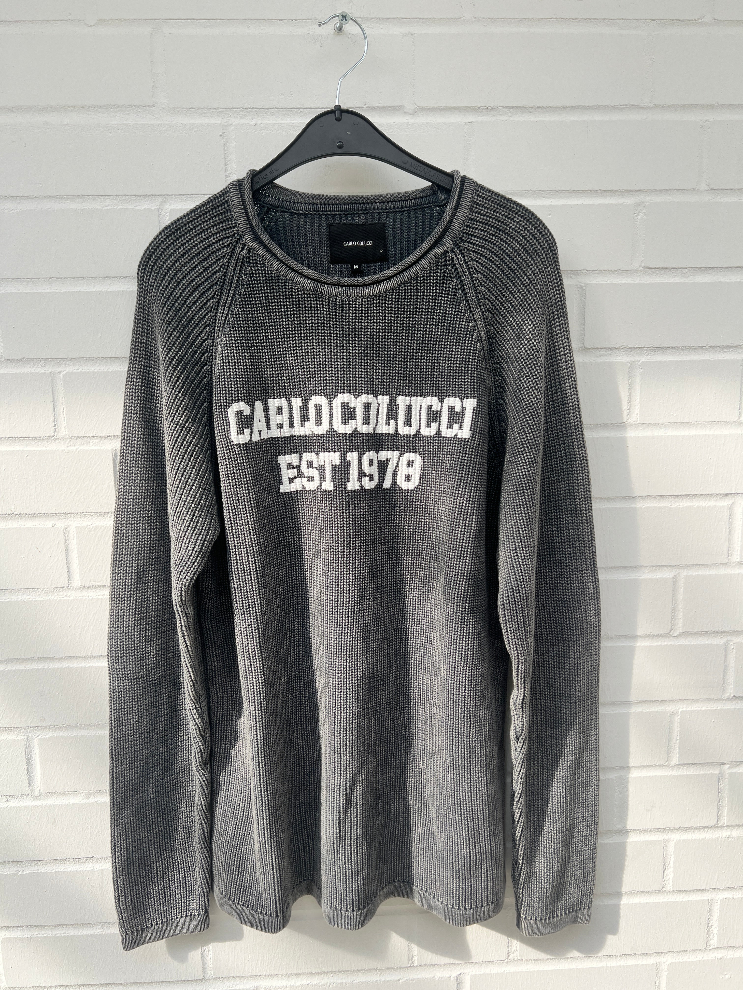 (45) Carlo Colluci Strickpullover dunkelgrau weiß