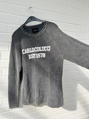 (45) Carlo Colluci Strickpullover dunkelgrau weiß