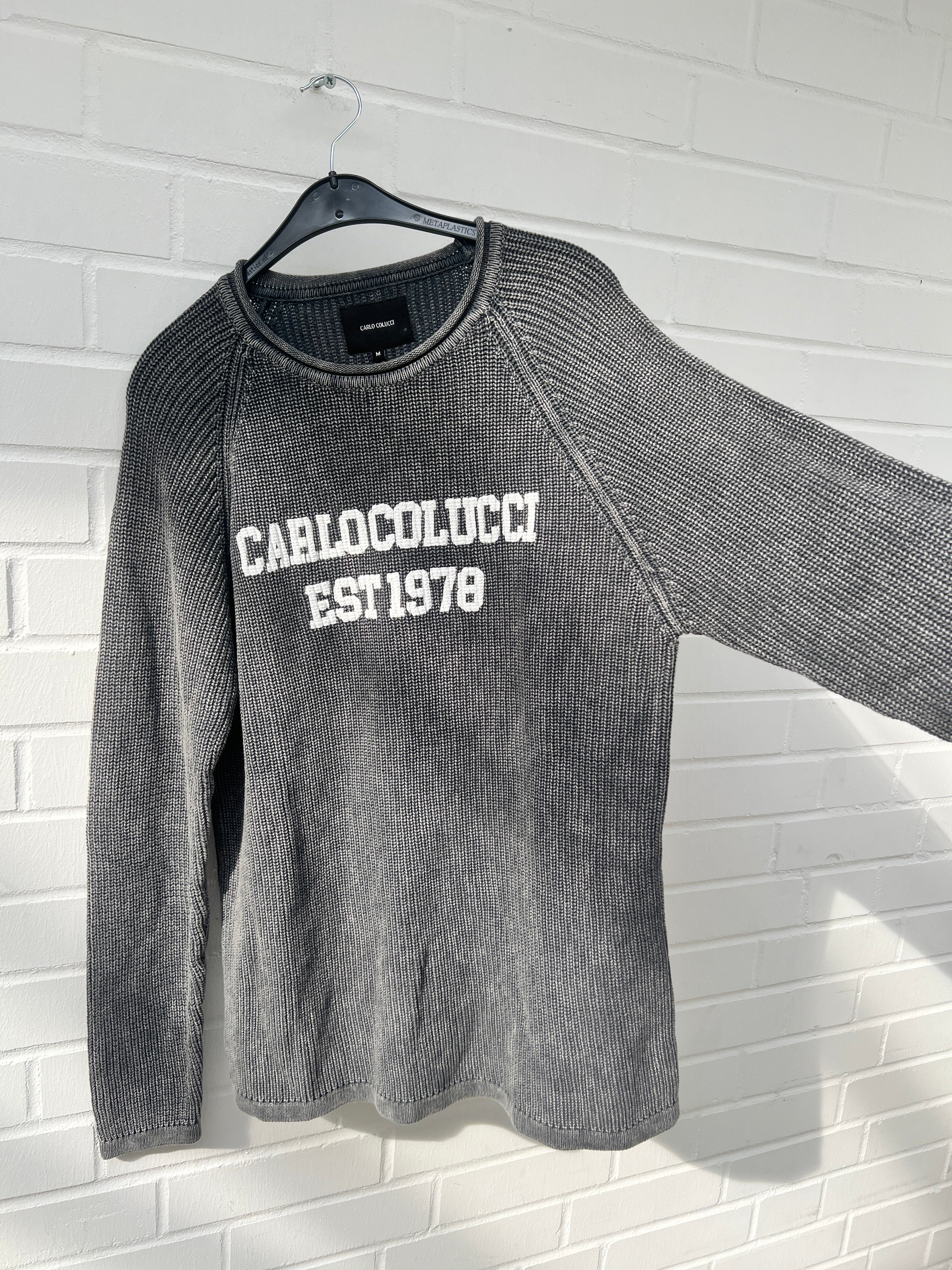 (45) Carlo Colluci Strickpullover dunkelgrau weiß