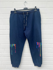 (130) Carlo Colucci Hose Navy Blau Farbdrip