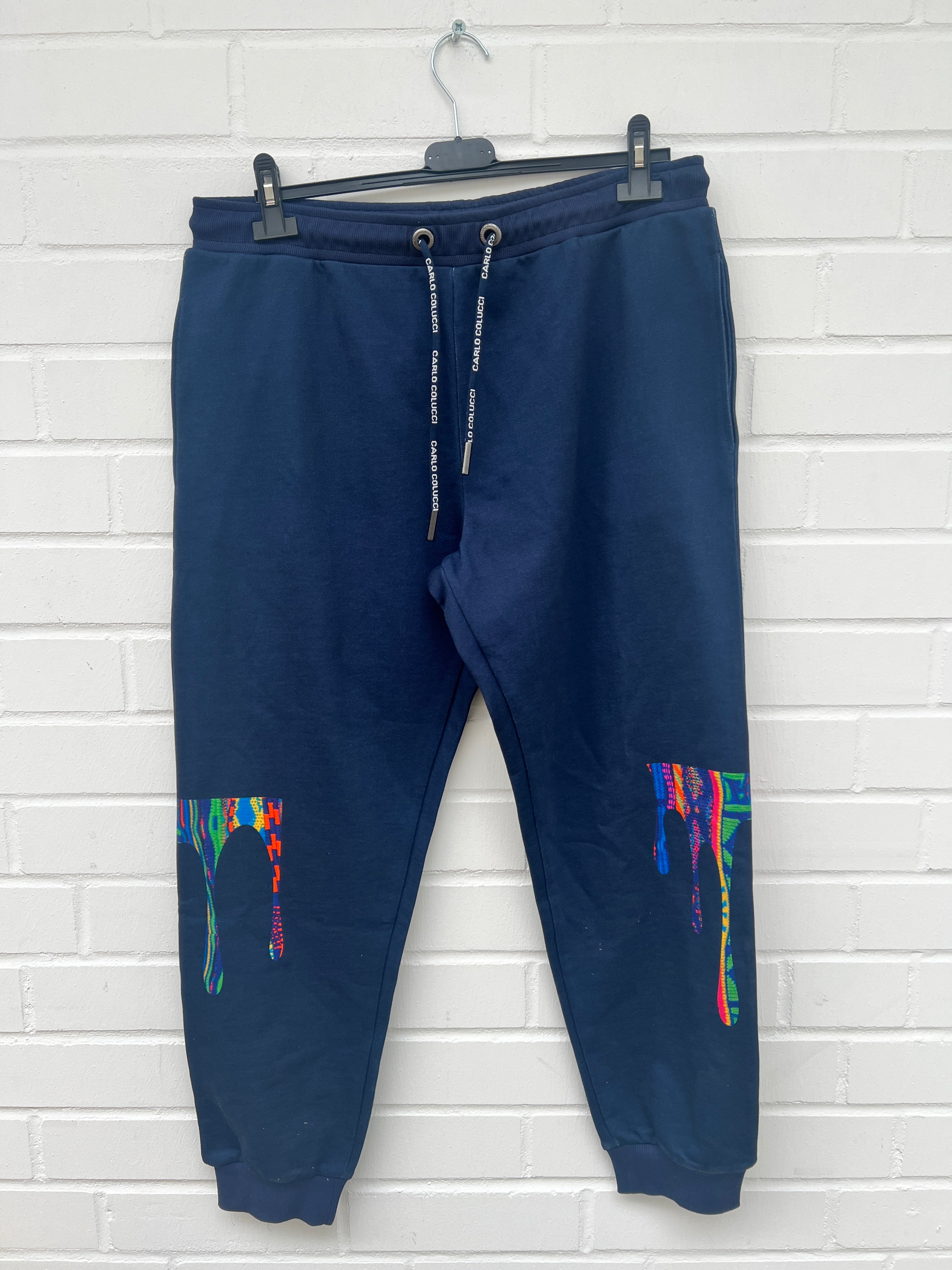 (130) Carlo Colucci Hose Navy Blau Farbdrip