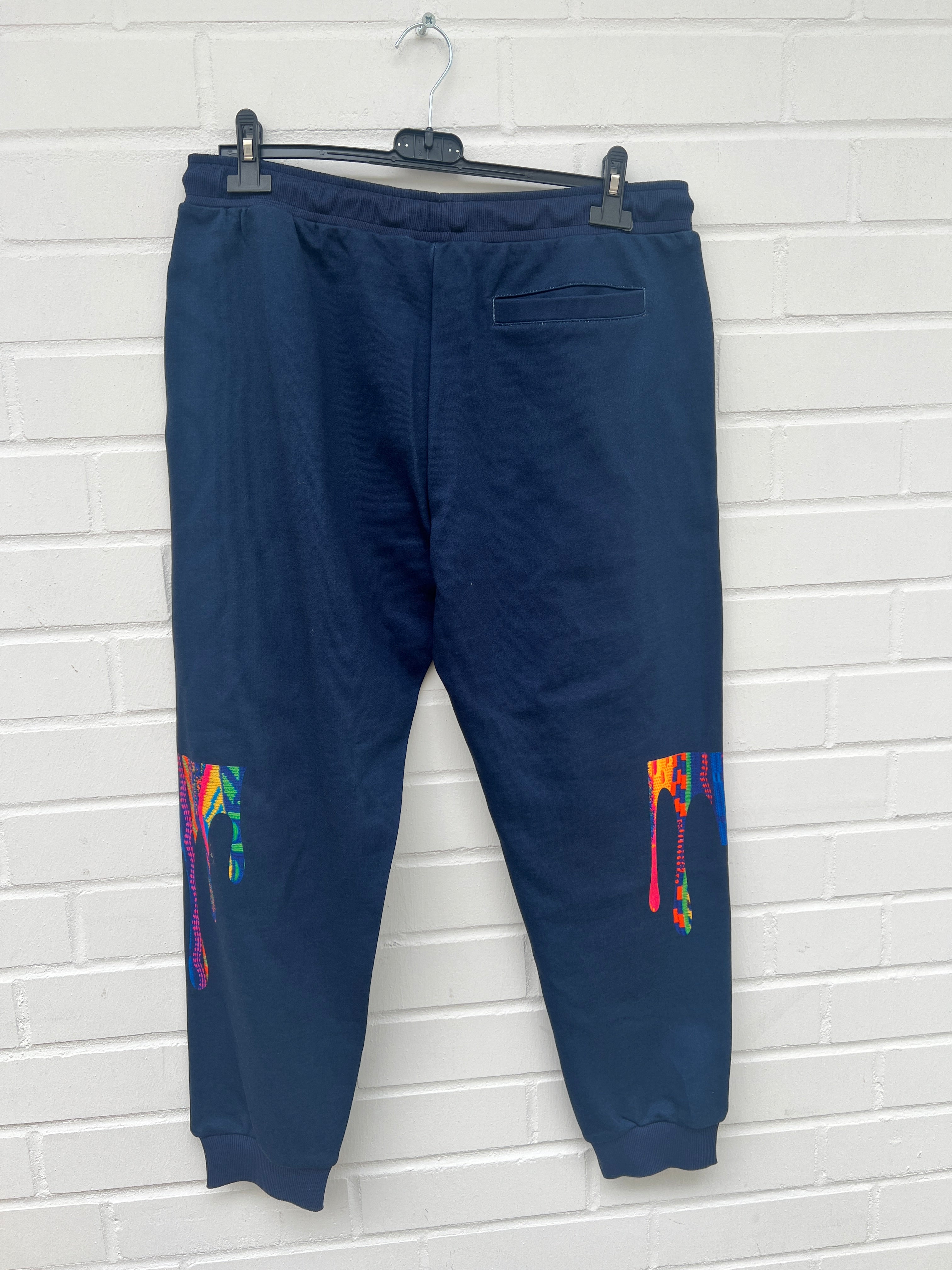 (130) Carlo Colucci Hose Navy Blau Farbdrip