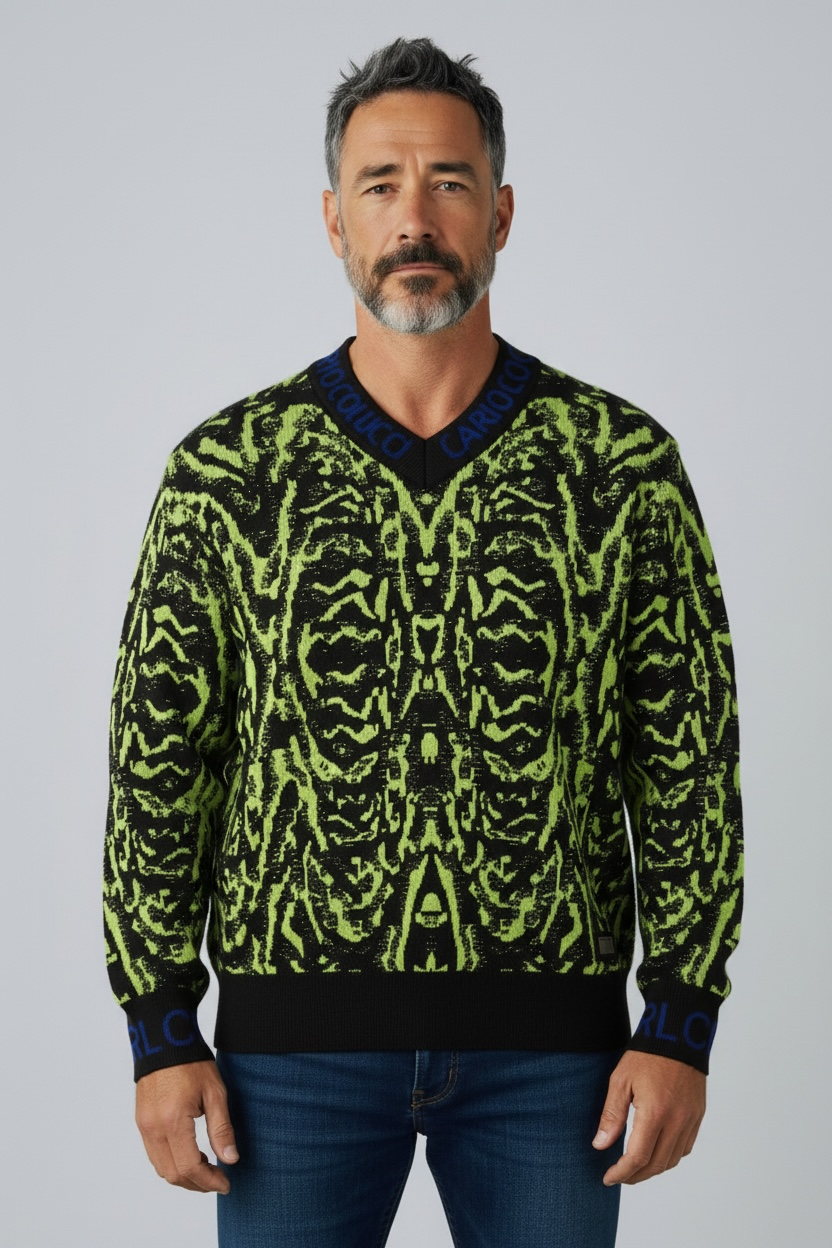 Carlo Colucci Pullover blau gelb -88-