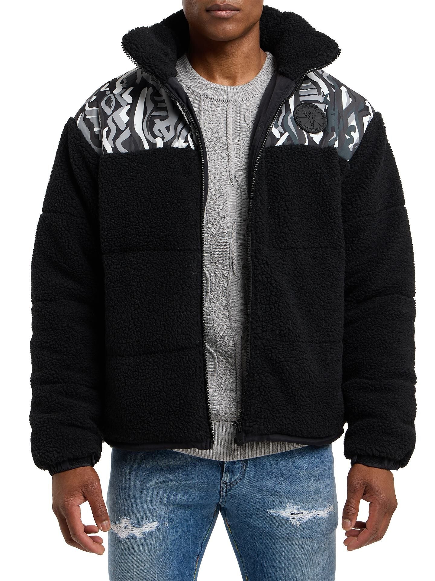Carlo Colucci Teddyjacke schwarz weiß Gr.M