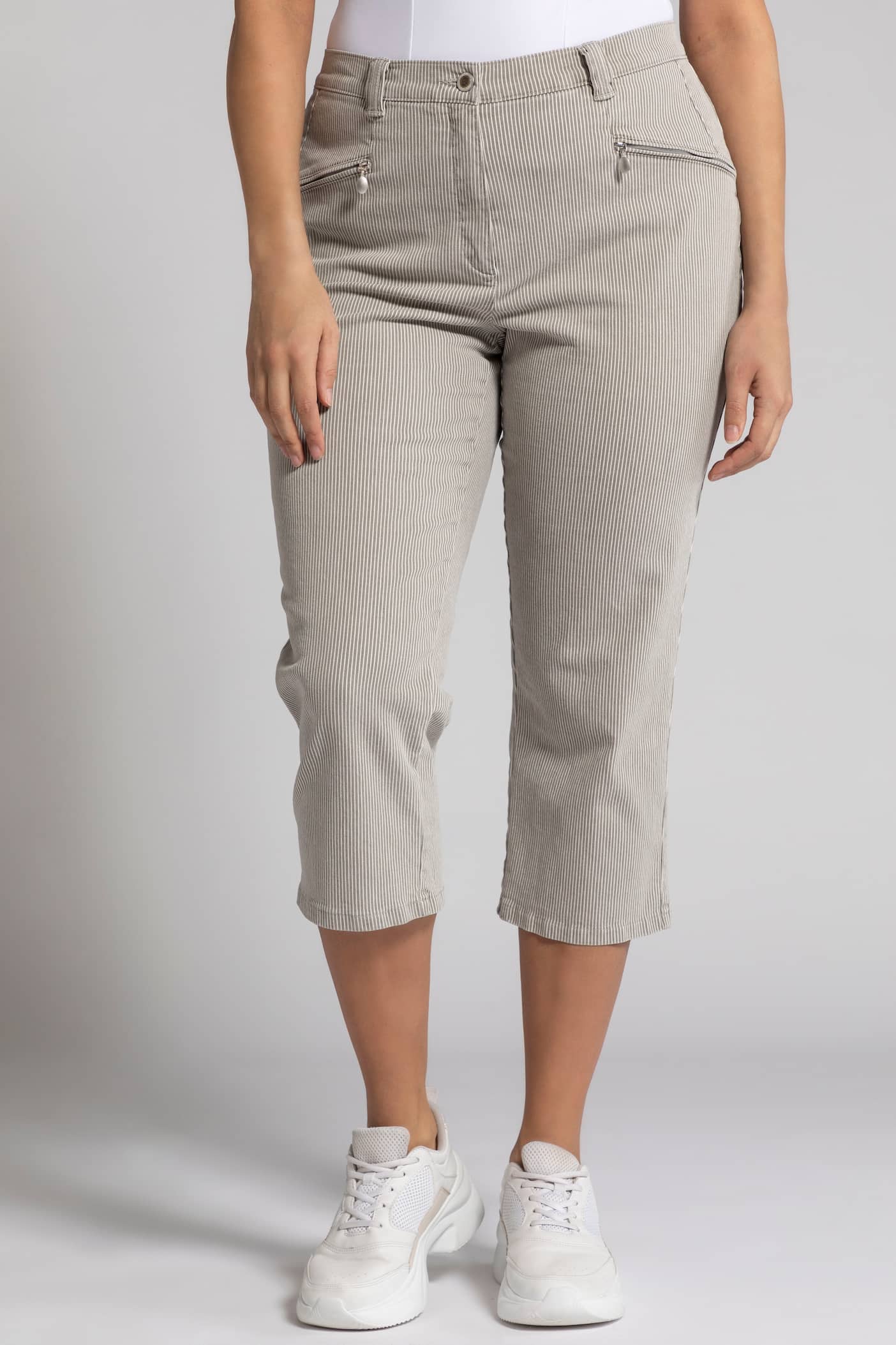 (U41) Ulla Popken Capri Hose grau/weiß gestreift 747542 22