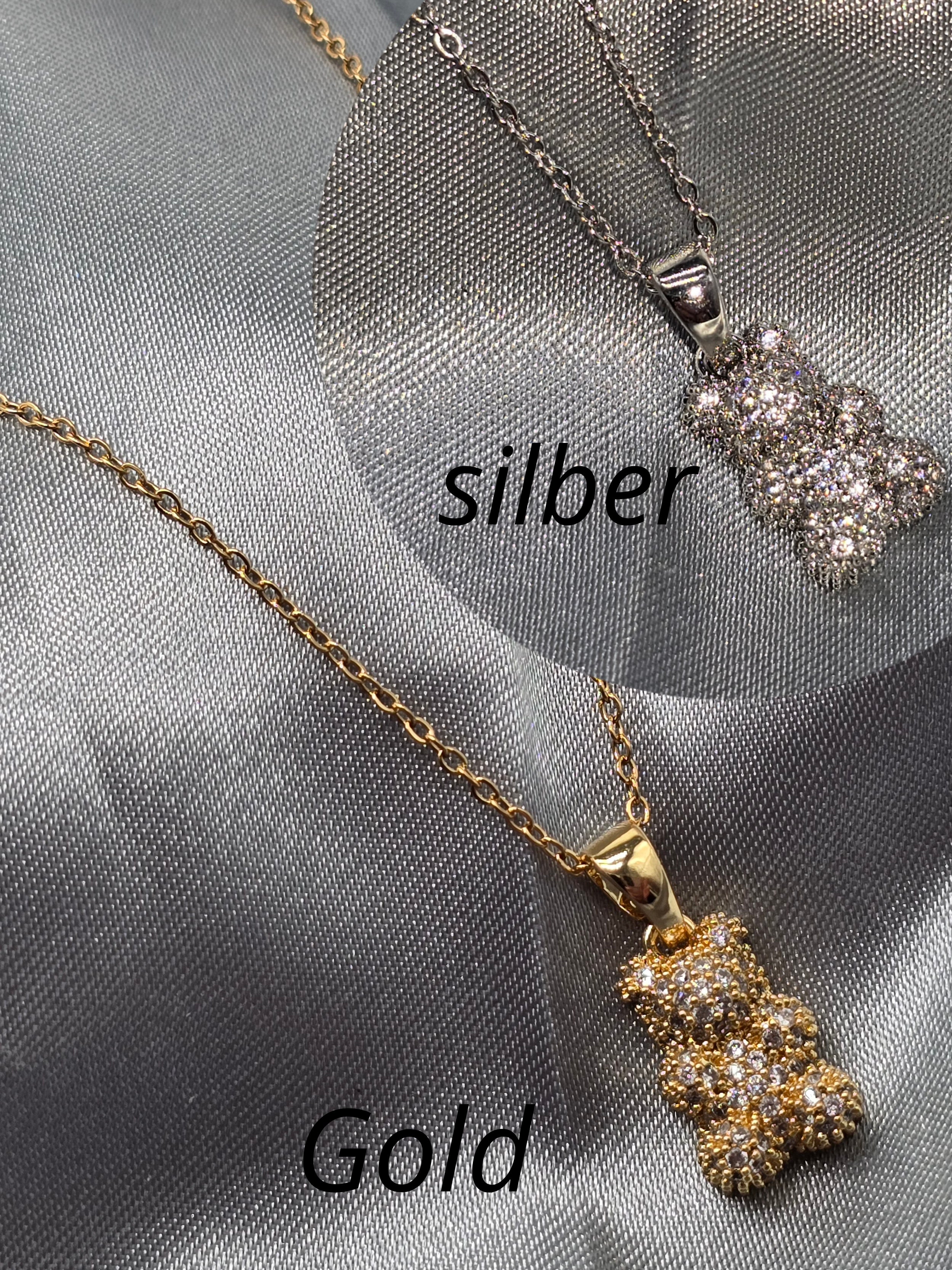 Halskette "Zirkonia Gumybear" Edelstahl 18k vergoldet gold/silber (21)