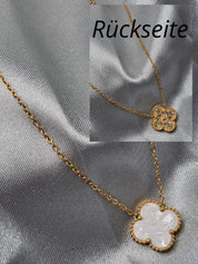 Halskette Perlmut Kleeblatt weiß Edelstahl 18k vergoldet Rückseite Zirkonia (14)