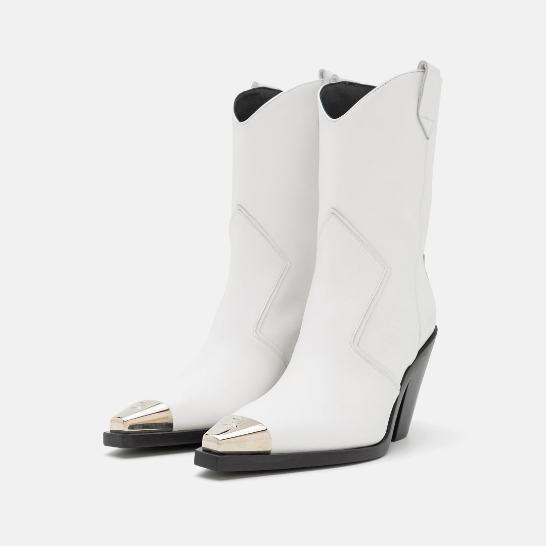 DAVID KOMA Bottes à nez en métal longueur cheville blanc taille 38