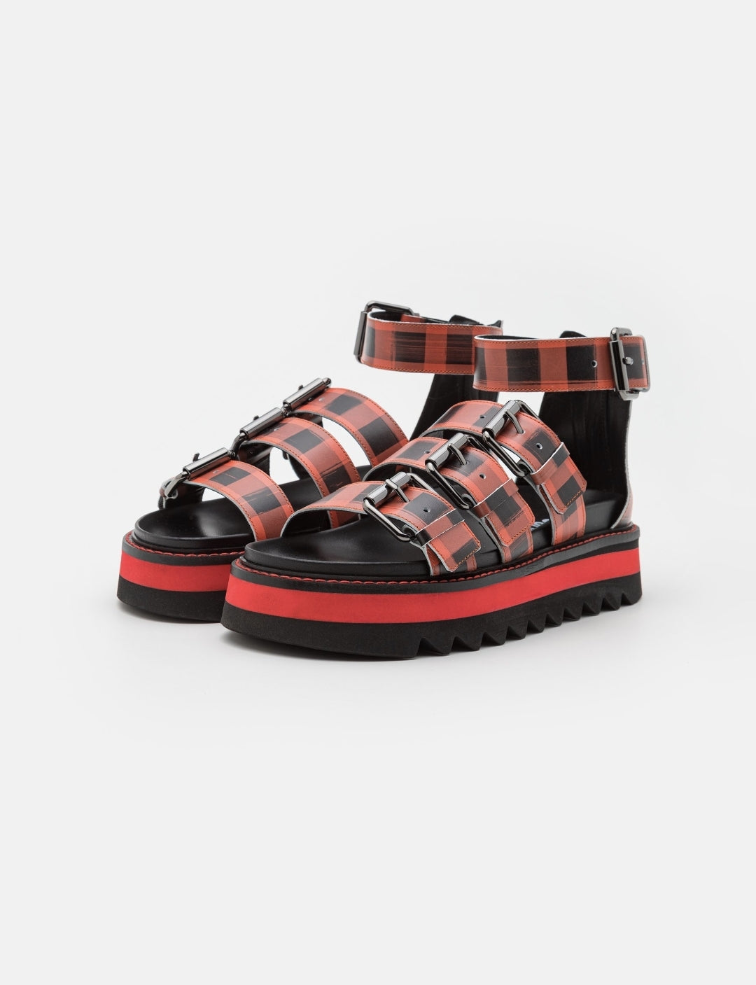 783 MOSCHINO Sandalen Gr 44 rot schwarz kariert