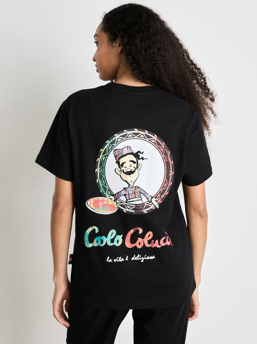 (30) Carlo Colucci T Shirt Unisex oversize schwarz Pizza