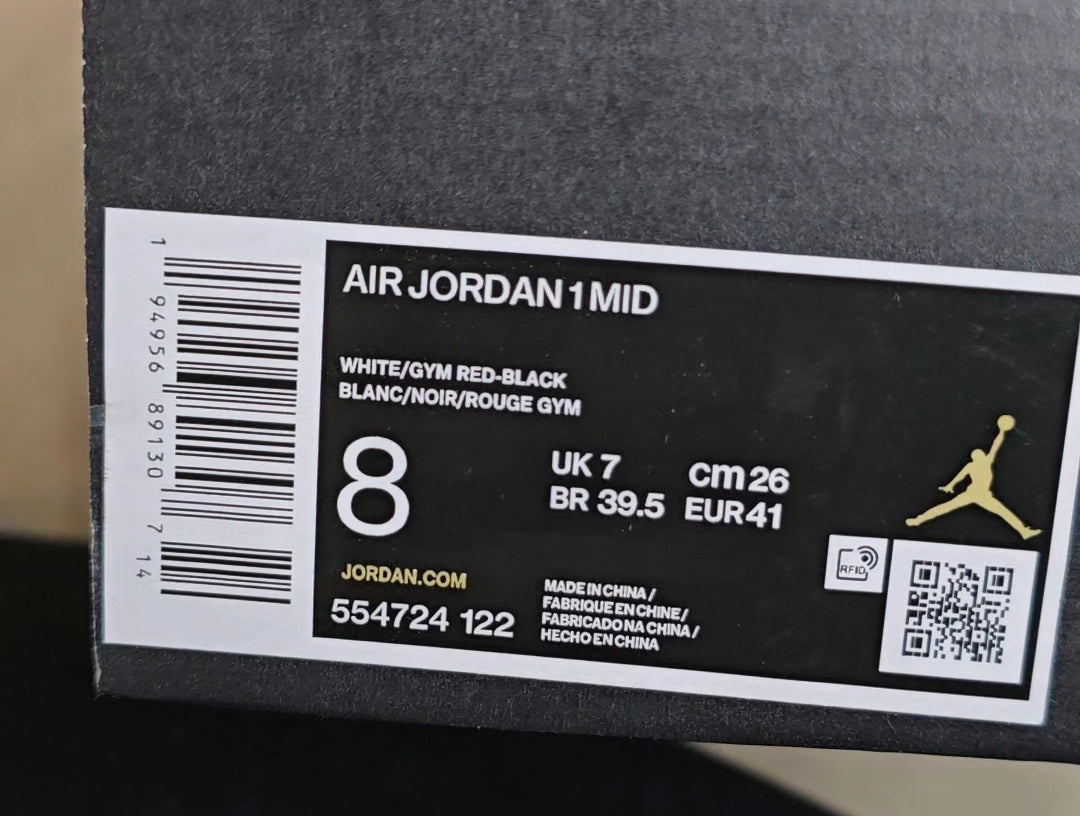 Air Jordan 1 Mid schwarz weiß rot 554724 122 (M1)