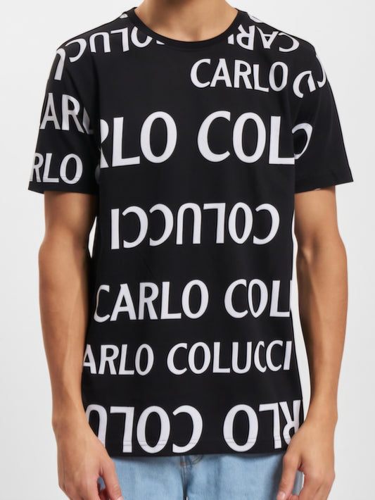 (16) Carlo Colucci T Shirt schwarz weiß allover print unisex