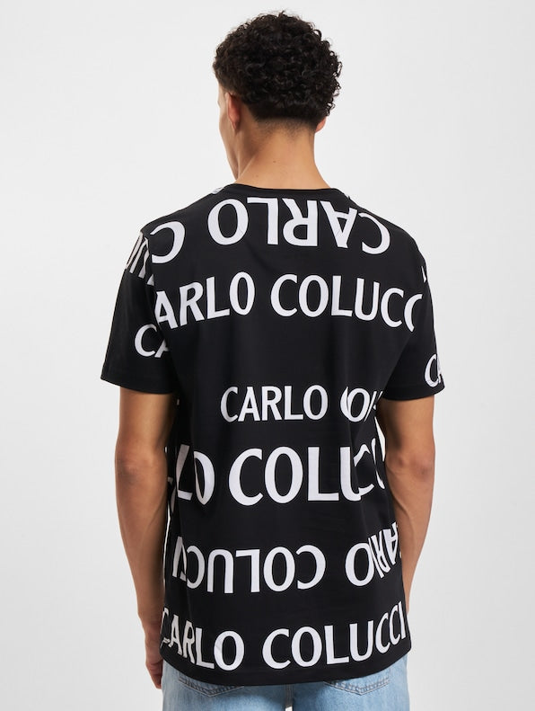 (16) Carlo Colucci T Shirt schwarz weiß allover print unisex