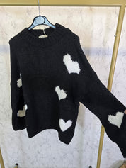Herz Pullover schwarz Kuschelpullover dick