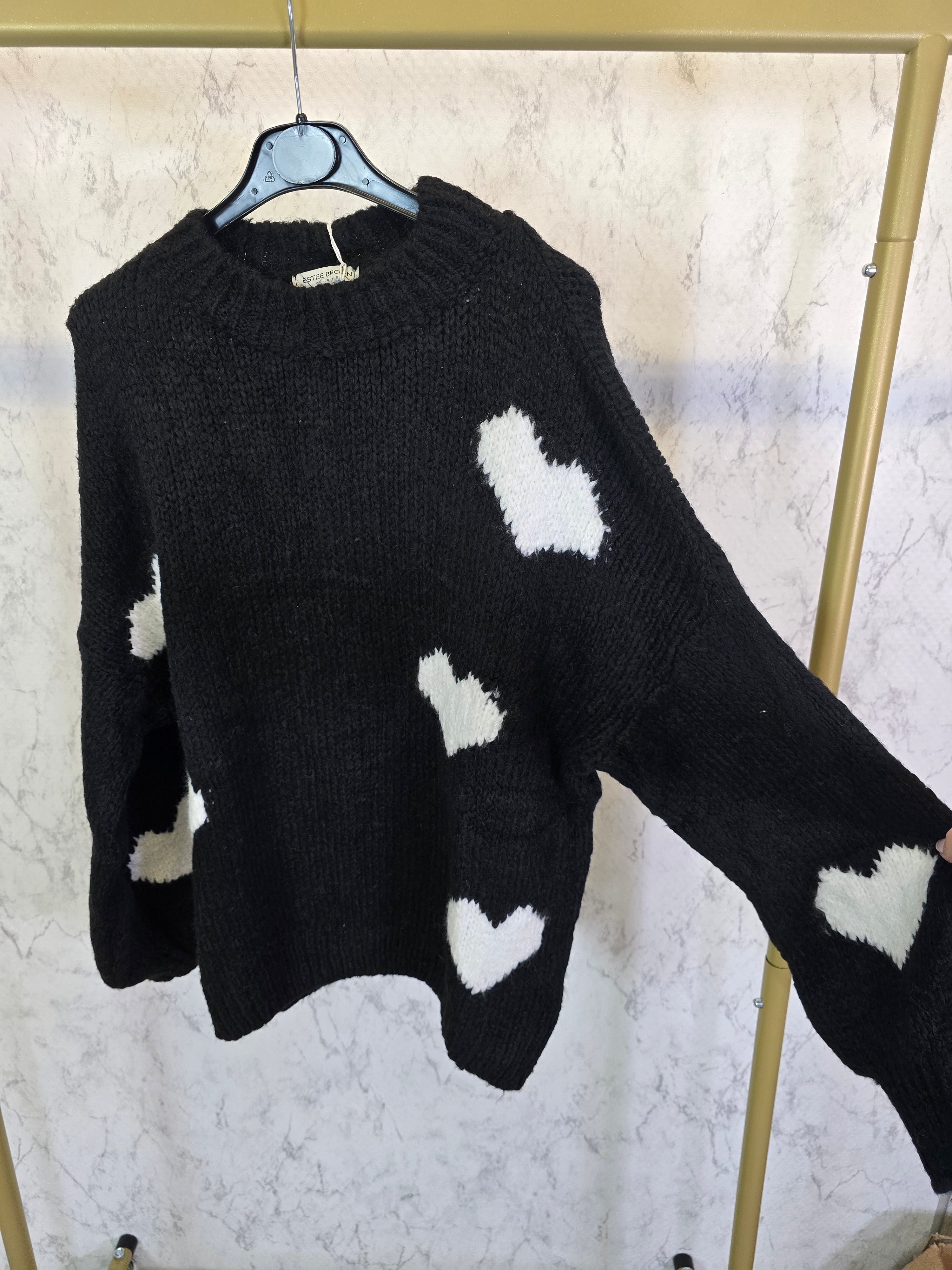 Herz Pullover schwarz Kuschelpullover dick