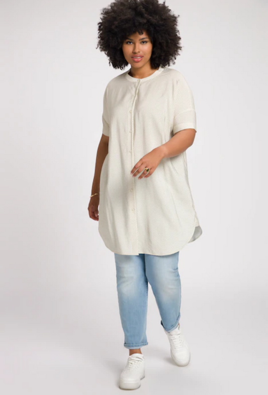 (U23) Ulla Popken Bluse Weiß gepunktet 807418 600