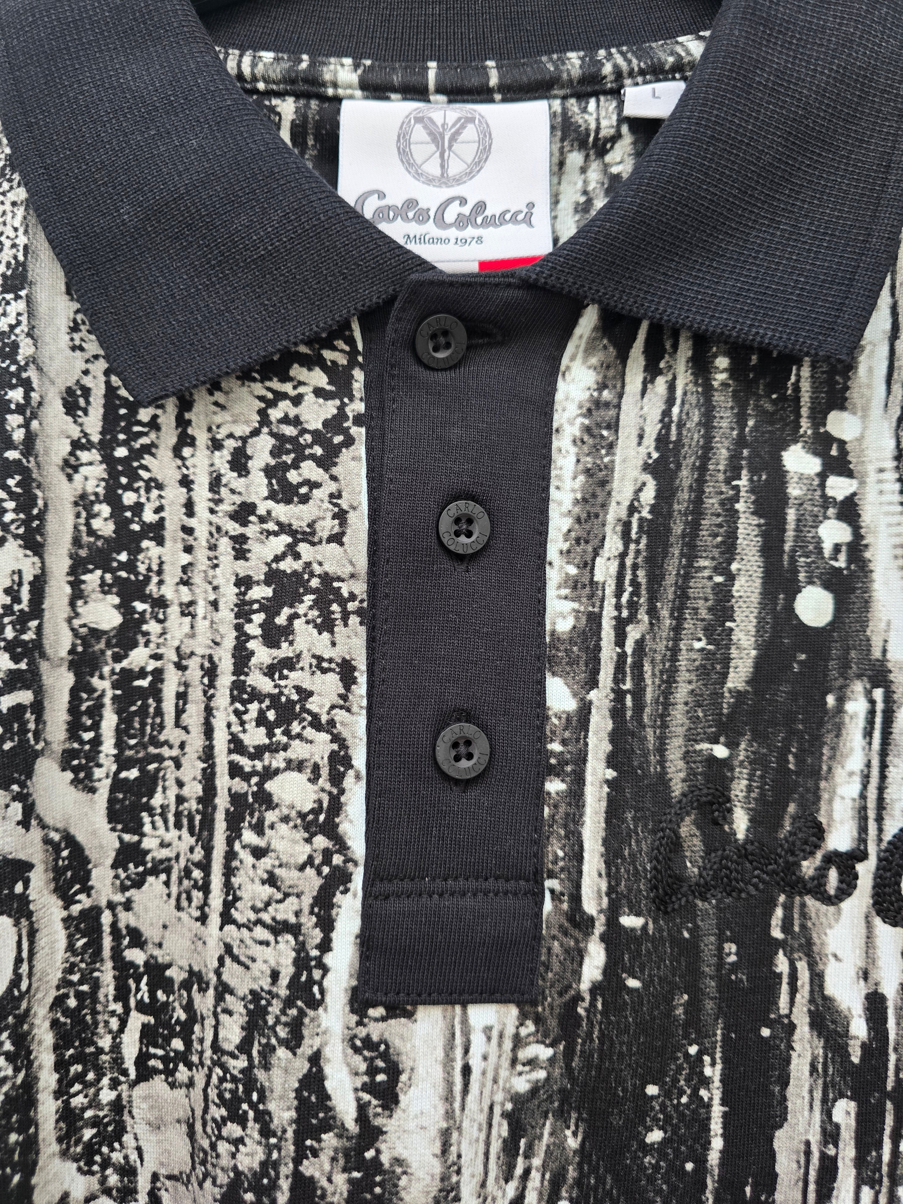 Carlo Colucci Poloshirt schwarz weiß muster Gr L