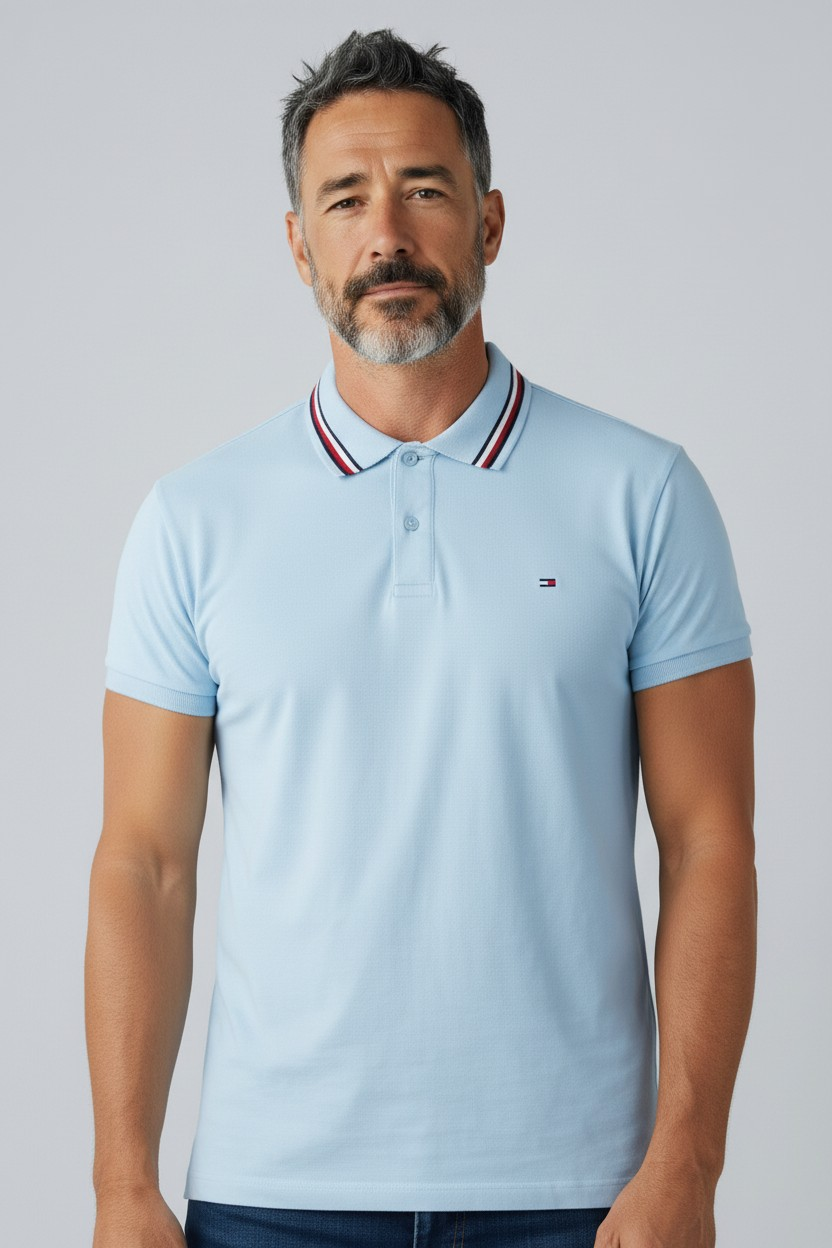 TOMMY HILFIGER Poloshirt hellblau Regular Fit Baumwolle -98-