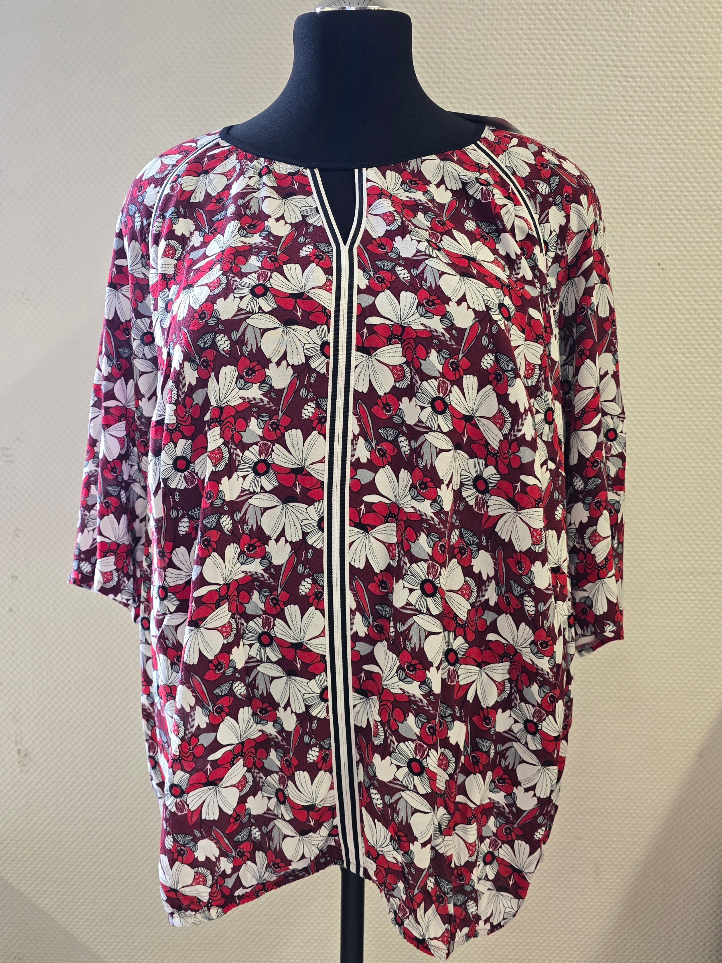 ULLA POPKEN Bluse Langarm Blumen rot weiß 724231 51 (U29)