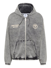 Original Carlo Colucci Jeans Optik Jacke Reißverschluss Schrift blau grau