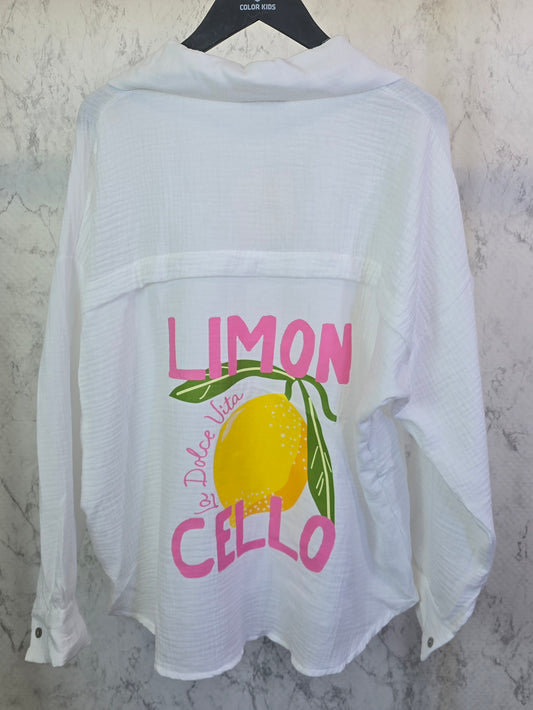 Limon Cello Musselin Bluse weiß mit Knöpfen
