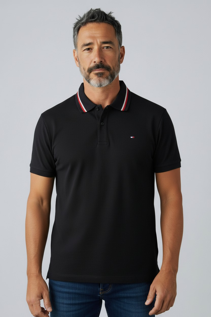 TOMMY HILFIGER Poloshirt schwarz Regular Fit Baumwolle -46-