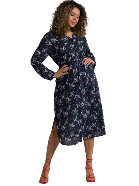 (U2) ULLA POPKEN Kleid dunkelblau Blumenmuster 802537 130