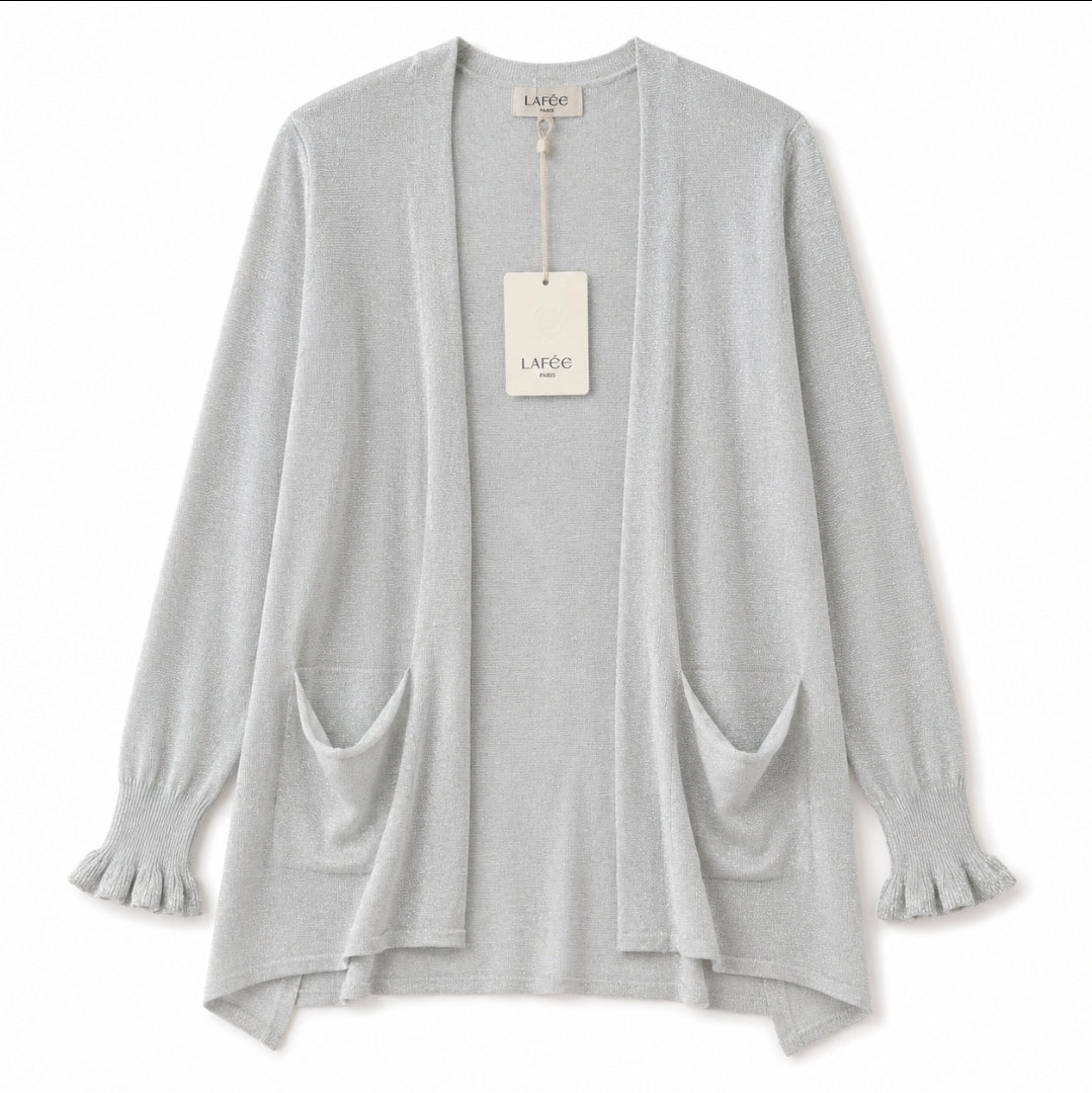 Glitzer Cardigan lang Rüschen Ärmel