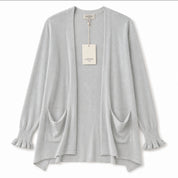 Glitzer Cardigan lang Rüschen Ärmel