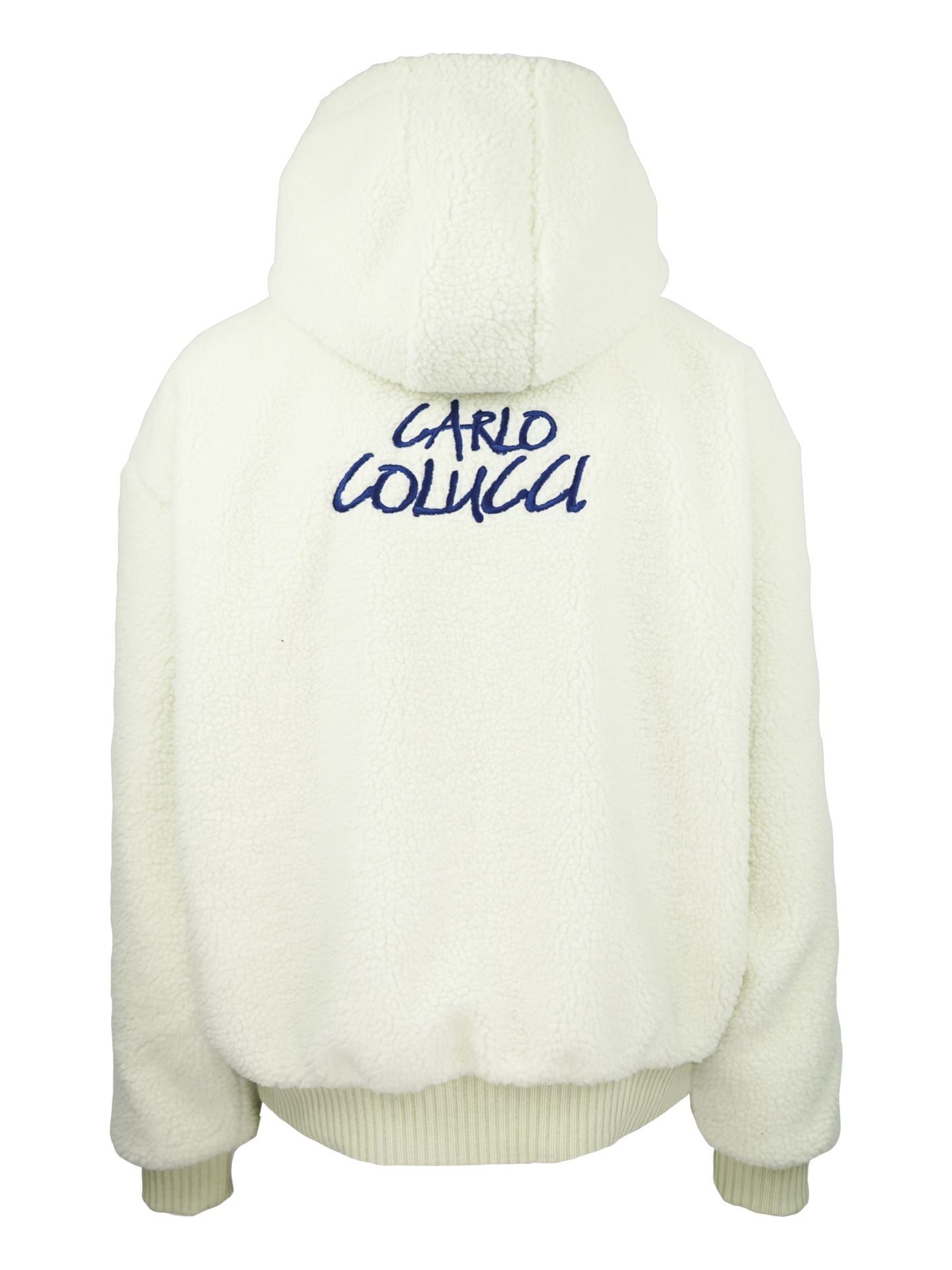 Original Carlo Colucci Teddy Wendejacke  schwarz weiß Jacke Reißverschluss Schrift.