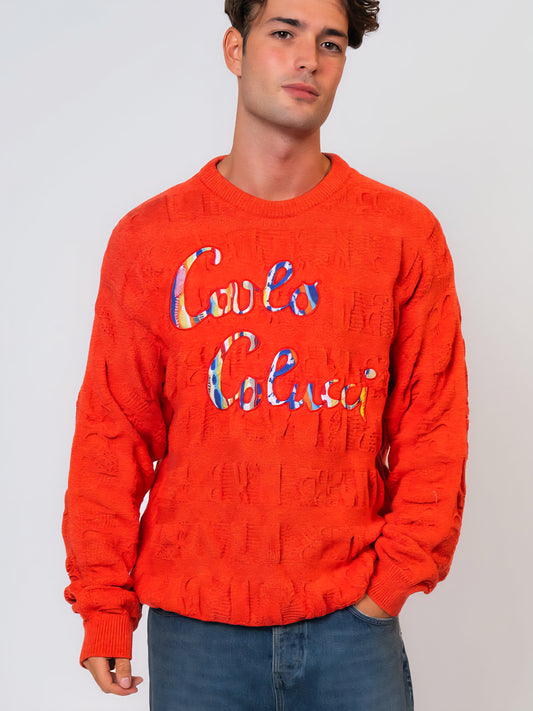 (214) Carlo Colucci 3d Strickpullover orange LIMITED EDITION