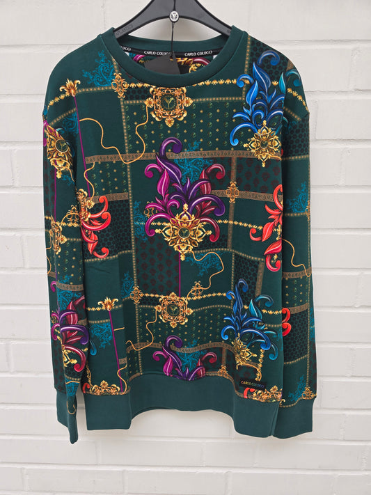 (Stange1) Carlo Colucci Sweatshirt Pullover grün Muster M-L