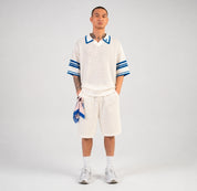 Alessandro Magno Set Anzug Sommer Knitted Polo Short  creme blau  CH. 7