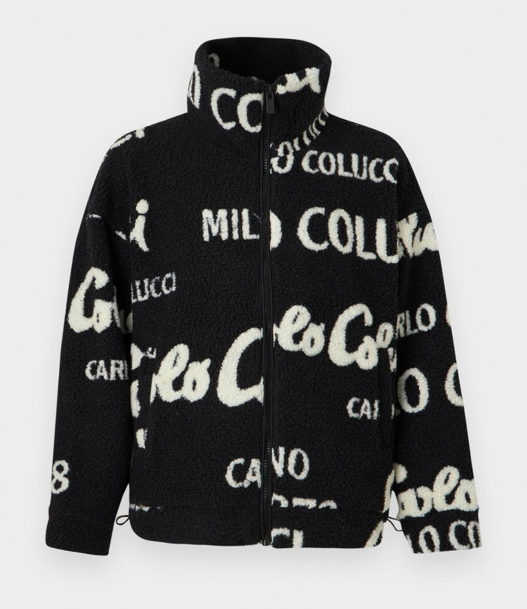 Carlo Colucci Teddyjacke schwarz cremeweiß Jacke Reißverschluss Schrift