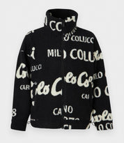 Carlo Colucci Teddyjacke schwarz cremeweiß Jacke Reißverschluss Schrift