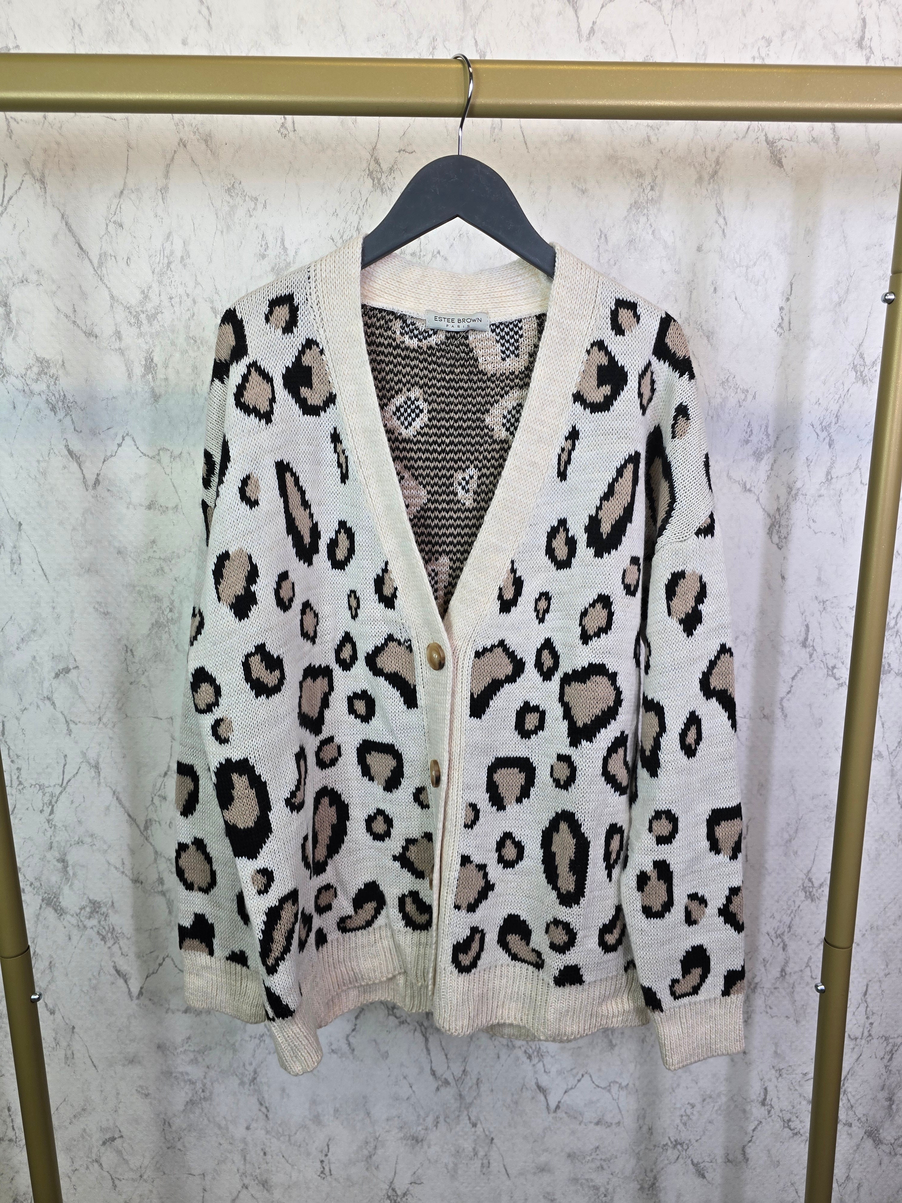 Strickpullover Damen Leo Print Muster Sweatjacke