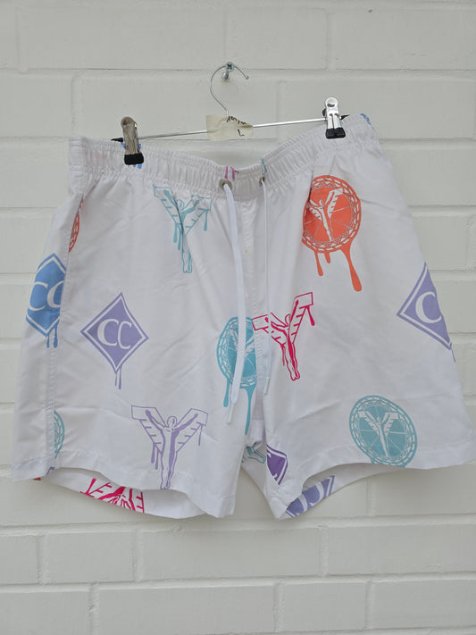 (Stange2) Carlo Colucci Badehose Nadeshort weiß bunte Muster Gr L