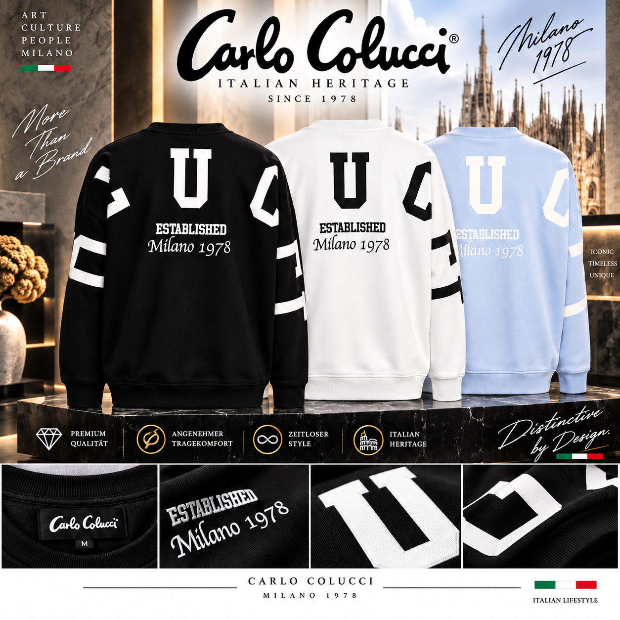 Carlo Colucci Sweatshirt hellblau weiß C4437.