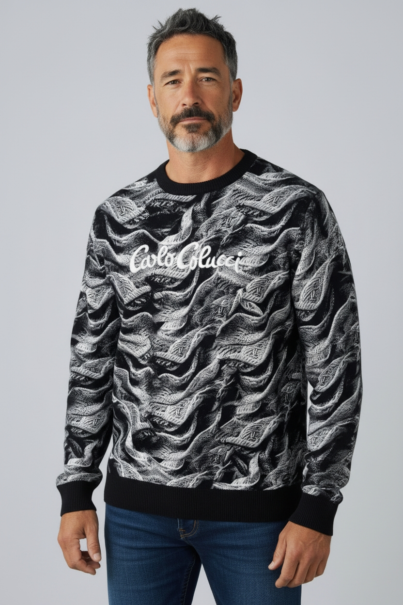 Carlo Colucci Sweatshirt grauschwarz 3d muster -83-