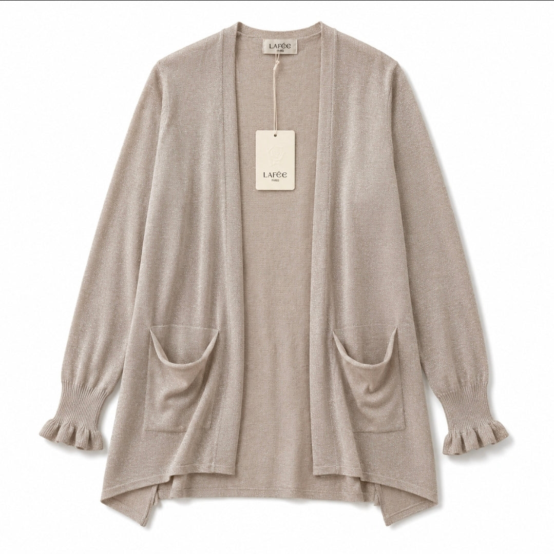 Glitzer Cardigan lang Rüschen Ärmel
