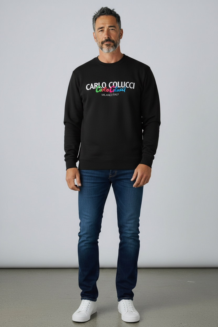 Carlo Colucci Sweatshirt schwarz Schrift bunt C5517-20