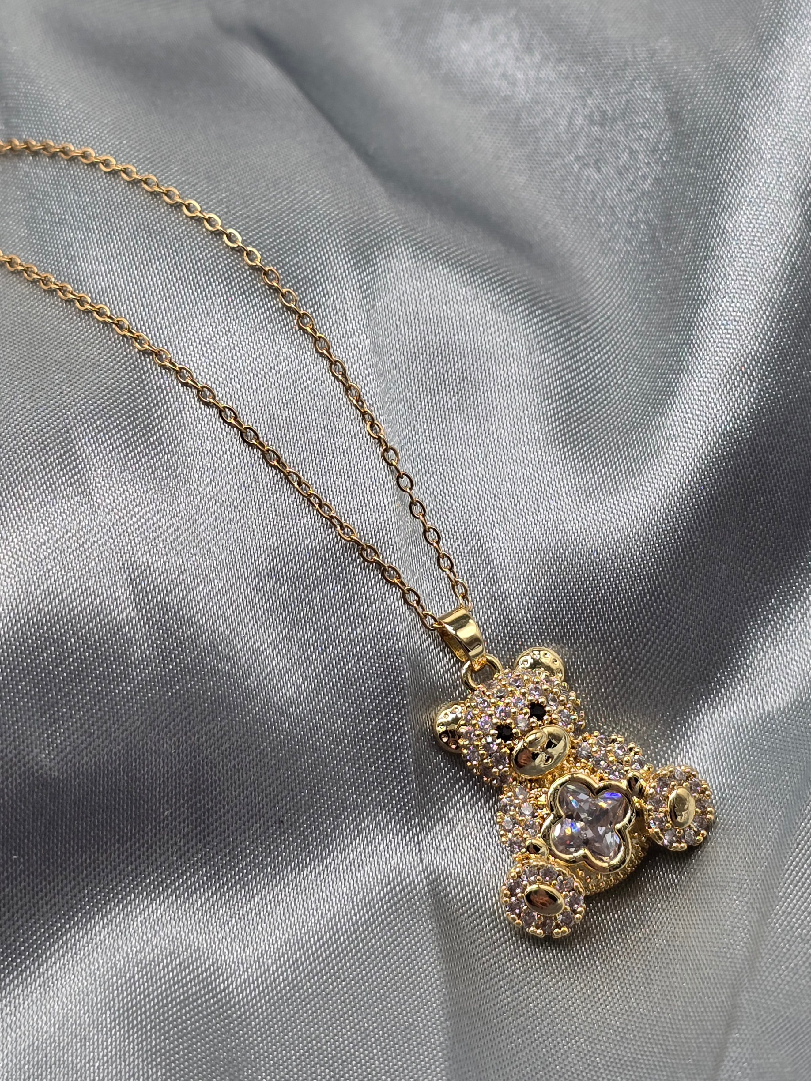 Halskette Teddybär Zirkonia Edelstahl 18k vergoldet (22)